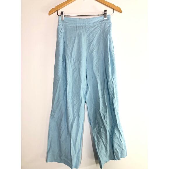 Madewell Pants Petite Pull-On Straight Crop Linen Blend Blue Heron NWT Size 14 - Picture 6 of 11